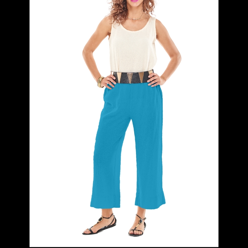 Oh my gauze blue Paula Pants split‎ hem size L